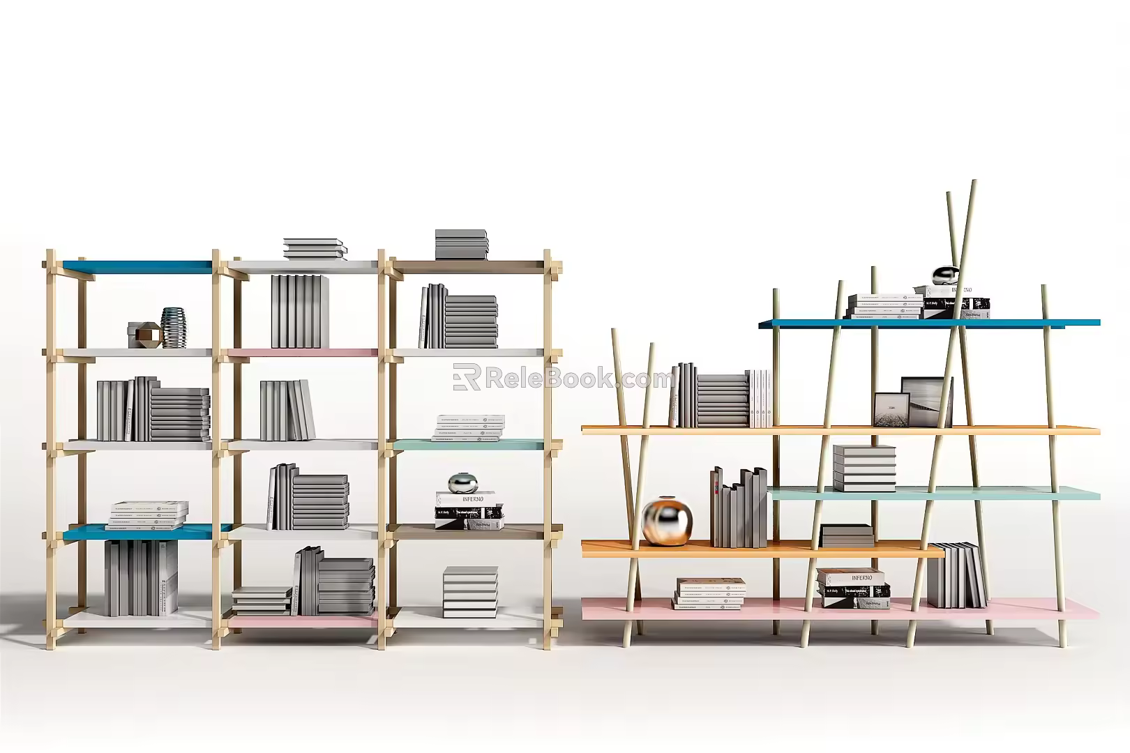 Modern Bookshelf Color Simple Bookshelf Bookcase 3d model