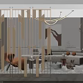 Metallic Room Divider With Curved Lines In Modern Living Room With Sofa Coffee Table Art