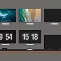 Multiple TVs Mounted on Wall and Shelf Displaying Various Scenes and Time