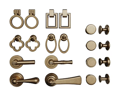 Various Decorative Brass Door Handles With Different Shapes And Designs For Home 3d model