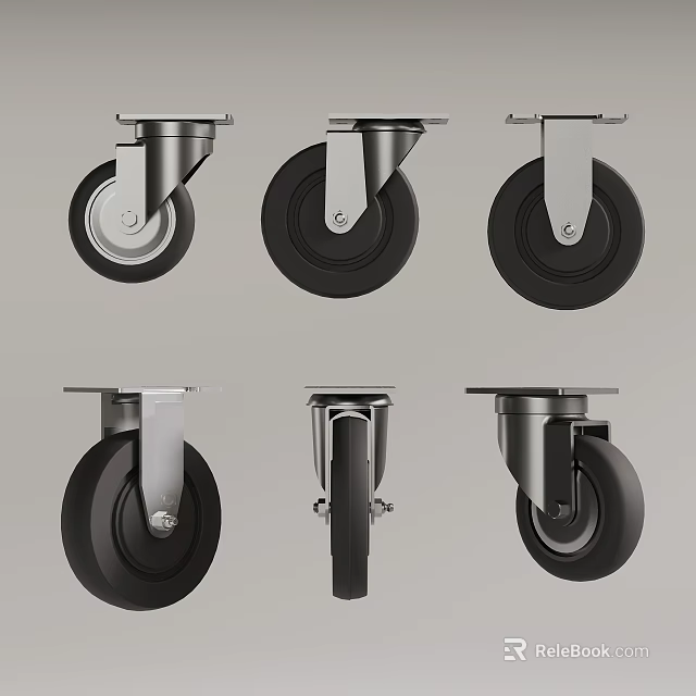 Different Types Of Casters With Metal Frames And Rubber Wheels Design 3d model 