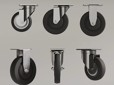 Different Types Of Casters With Metal Frames And Rubber Wheels Design 3d model