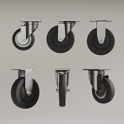 Different Types Of Casters With Metal Frames And Rubber Wheels Design 3d model