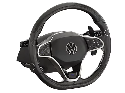 Black Leather Volkswagen Steering Wheel With Control Buttons And Logo 3d model