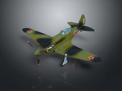 Green And Black Camouflage Airplane Model With Red Star Emblems On Wings And Transparent Cockpit 3d model