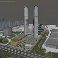 Modern Office Building With Curved Glass Twin Towers And Urban Green Surroundings