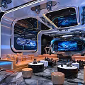 Modern KTV Interior Design With Ambient Lighting Comfortable Sofas And Large Digital Screens