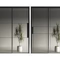 Modern Glass Sliding Doors With Black Frame In Interior Space And Potted Plant