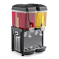Commercial Beverage Dispensing Equipment With Transparent Double Tanks Red Yellow Liquid And Black Body