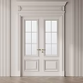 Modern White Double Doors With Glass Panes Golden Knobs And Paneled Frame 3d model