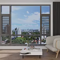 Modern Living Room With Large Window City View Sofa And Coffee Table