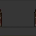 Wooden furniture with posts and finials on both ends featuring a rustic platform base