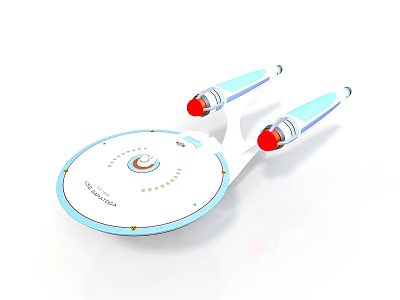U.S.S. Enterprise Cosmic Spaceship Model With Disc Shaped Design Blue Engines And Red Thrusters 3d model