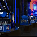 Stylish Modern Bar Interior With Blue Lighting 1664 Logo Stage Tables And Ceiling Design