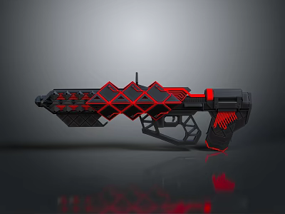 Futuristic Sci Fi Weapon With Red And Black Geometric Patterns Advanced Grip And Technological Details 3d model