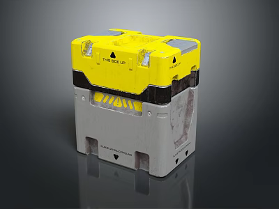 Industrial Yellow And Gray Container With Warning Label Stackable Design And Worn Surface 3d model