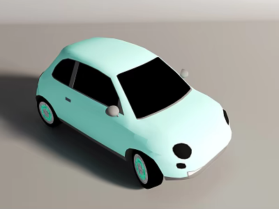 Mint Green Compact Car Cartoon Style 3D Model With Black Windows And Green Wheels 3d model