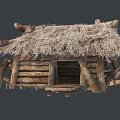 Ancient Building with Thatched Roof and Wooden Log Structure Rustic Traditional Design