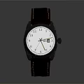 Classic Watch With Brown Leather Strap And White Dial Black Numbers Yellow Hands