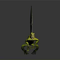 3D Pterosaur Creature with Green Yellow Striped Body and Orange Yellow Wings with Black Patterns