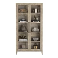 Wooden Glass Door Display Cabinets With Decorative Vases Books And Bowls