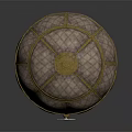 Vintage Hot Air Balloon Amusement Ride With Golden Grid Frame Checkered Envelope And Decorative Basket