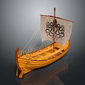 Classic Wooden Sailboat Model with Octopus Design on Sail and Hull as Traditional Water Vessel