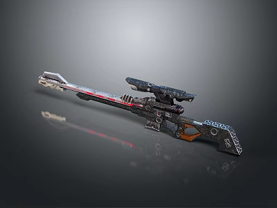 Futuristic Tactical Rifle with Sniper Scope Red Stripe Accent Detailed Metallic Design and Ergonomic Grip 3d model