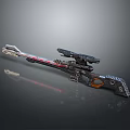 Futuristic Tactical Rifle with Sniper Scope Red Stripe Accent Detailed Metallic Design and Ergonomic Grip 3d model