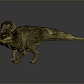 Realistic 3D Model of Brown Spotted Triceratops With Horns and Frill on Dark Background