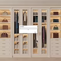 Elegant White Wardrobe With Glass Doors Hanging Clothes Drawers And Bags On Shelves