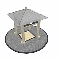 Modern Pavilion Architectural Design With Circular Brick Stone Base Light Columns And Black Roof 3d model