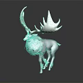 White Deer like Game and Movie Character with Large Antlers and Fluffy Fur
