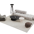 Cream Style Sofa Combination Coffee Table Floor Lamp Stool Side Table Single Sofa Carpet 3d model