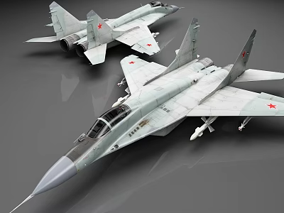 Military Fighter Jets With Red Star Emblems And Light Gray Exterior Design 3d model
