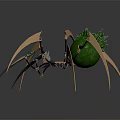 Mechanical Spider with Golden Legs Green Head and Futuristic Design Elements