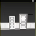 White Flush Doors With Panel Design In Modern Gray Wall Interior 3d model