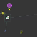 Cartoon Scene of Floating Island Featuring Green SUV Camper Tent Pine Tree String Lights and Full Moon