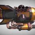 Steampunk Airplane With Yellow Black Body Red Light Tooth Structure Pipes And Shark Fin Tail