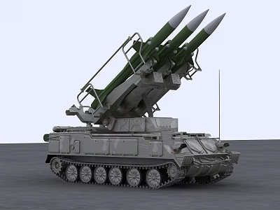 Military Armored Tank With Missile Launcher And Three Green Missiles 3d model