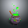 Purple Household Cauldron With Wooden Spoon Green Liquid Bubbles Small Moon And Bell Pendants