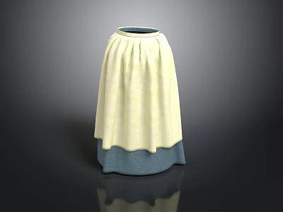 Light Yellow And Blue Pleated Fabric Vase With Textured Design For Home Decor 3d model