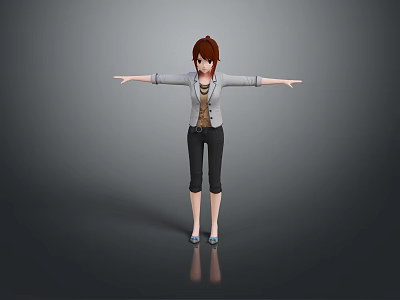 3D Child Model Standing With Arms Outstretched In Gray Jacket And Blue Shoes 3d model