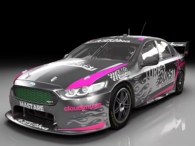 Stylish Silver And Pink Racing Car With Cloudminder Livery Rear Spoiler And Racing Wheels 3d model