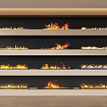 Elegant Modern Multiple Layered Fireplaces with Flames in Interior Design 3d model