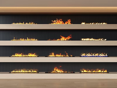 Elegant Modern Multiple Layered Fireplaces with Flames in Interior Design 3d model