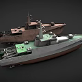Two Modern And Classic Yachts With Green Deck And Antenna Structure
