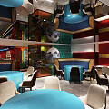 Modern Restaurant Interior With Neon Lights Open Layout And Marble Flooring