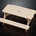 Outdoor Wooden Picnic Table With Slatted Top Attached Benches And Center Hole
