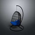 Modern Hanging Chair With Black Metal Frame Mesh Design And Blue Cushion